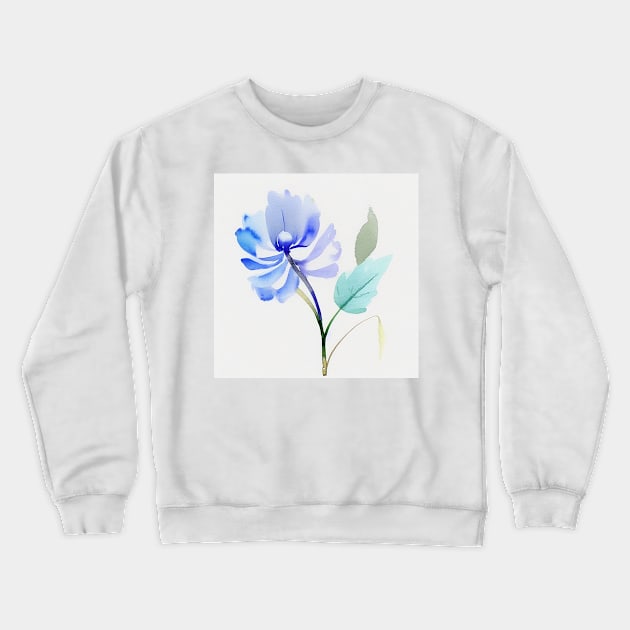 Blue Watercolor Flower Crewneck Sweatshirt by Beastlykitty